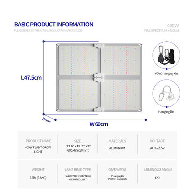 屋内植物育成用、400W出力フルスペクトルLED育成ライト、吊り下げ高さ調整可能
