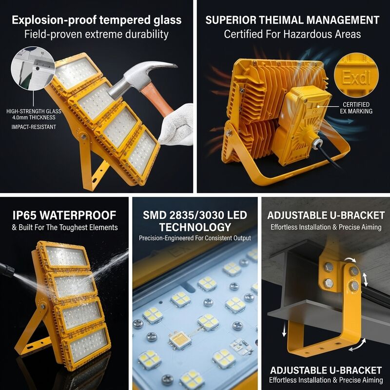 Zone 1 Zone 2 300W LED Explosion Proof Flood Light LUMILEDS LM-80 ATEX IIb T6 Gas Dust IP65 Hazardous Area Fixture